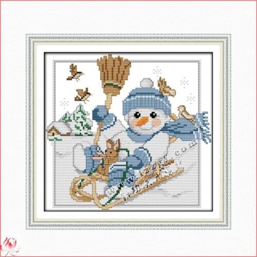 A Christmas Snowman Cross Stitch Kit 14CT 11CT Count Print Canvas Cartoon Pattern Embroidery DIY Handmade Needlework Crafts