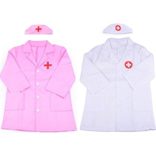 85LB Kids Nurse Doctor Pretend Play Dress Up Set Long Sleeve Button Coat with Hat