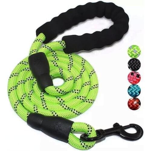 Pet Leash Nylon Rope Round Foam Tape Pull Handle Large Dog Reflective Leash Strong Durable Big Dog Leash Won't Strangle Hands
