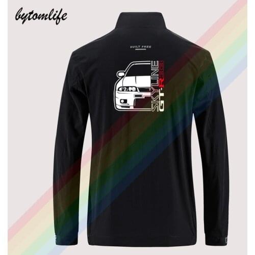 Nissan Skyline GT-R 33 Car Racing Mens Street Windbreaker Zipper Thin Jacket Mens Casual Back Printing Jacket Asian Size