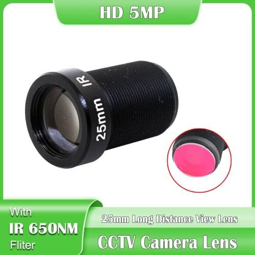 5Megapixel M12 Fixed 1/2 inch 25mm 650 IR FilterCCTV Lens Long Distance View for 1080P/4MP/5MP AHD Camera IP Camera 50m
