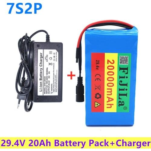 Original 24V 20Ah 7S2P 18650 li-ion Rechargeable battery pack 29.4v 20000mAh electric bicycle moped Balancing scooter+2A Charger