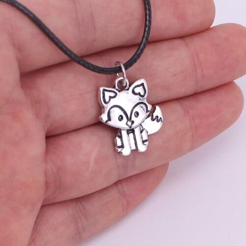 Hzew cute Ancient silver color leather rope fox pendant necklace