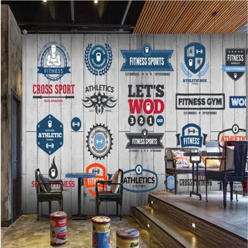 Retro Wooden Board Sports Fitness Club Image Wall Background Mural Wallpapers Gym Industrial Decor Wall Paper Papel De Parede 3D