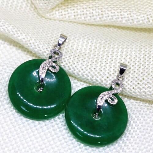 Silver-color flat coin circle pendant 25mm Malasia green stone jades chalcedony fashion high grade women jewelry making B1877