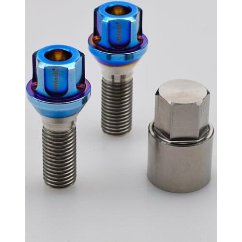 Burnt blue M12*1.5*28 Gr5 titanium wheel anti-theft bolt with cone seat for B M W