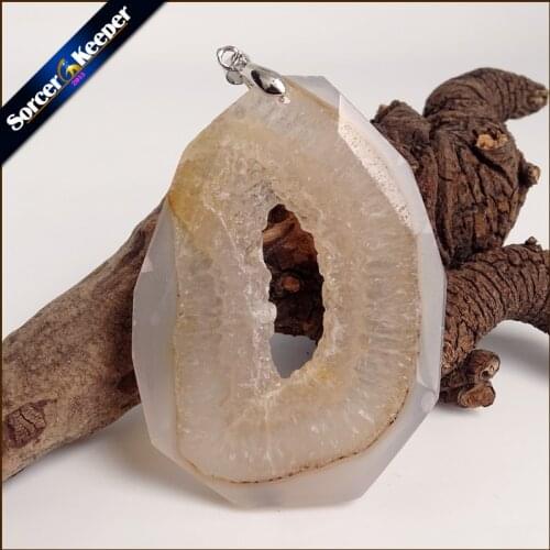 High Quality Natural Crystal Cluster Gem Stone Jewelry Polished Faceted Agates Slice Beads Pendant Necklace for Women YS185