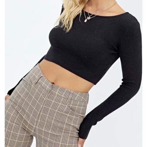 Sexy Lace Up Sweater Women Fashion O Neck Long Sleeve Knitted Pullovers Backless Hollow Out Party Club Cropped Tops Streetwear