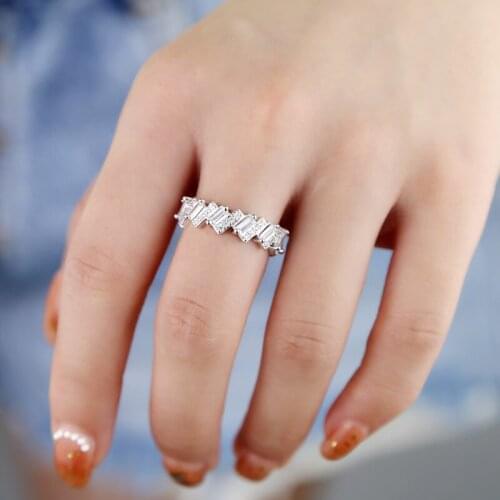 2021 Gold color pave white baguette cubic zirconia geometric simple eternity cz band rings for women engagement wedding jewelry