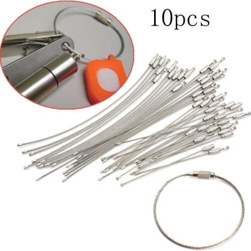10Pcs/lot Rope Stainless Steel Wire Cable Loop Outdoor Screw Lock Gadget Ring Key Keyring Circle Camp Luggage Keychain Tag EDC