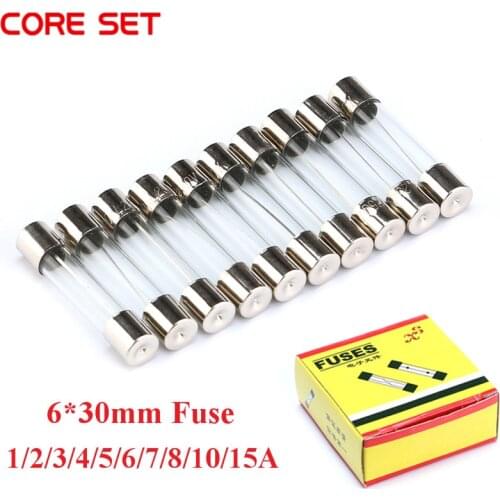 100pcs 6*30mm type glass fuse 6*30 250V 1A 1.5A 2A 2.5 3A 4A 5A 6A 7A 8A 10A 15A 20A 25A 30A