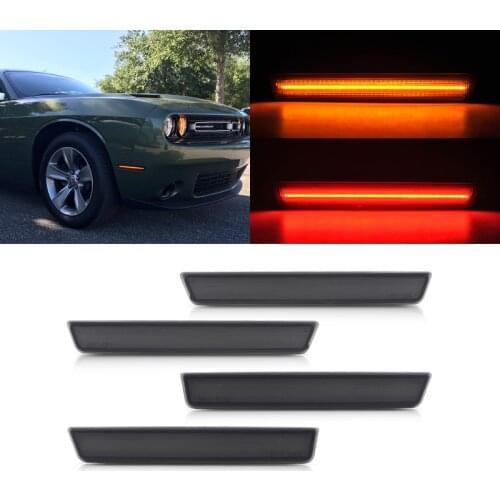 4x Smoked Lens Front Amber Rear Red Auto Fender Led Side Marker Lights For Dodge Challenger 2015 2016 2017 2018 2019
