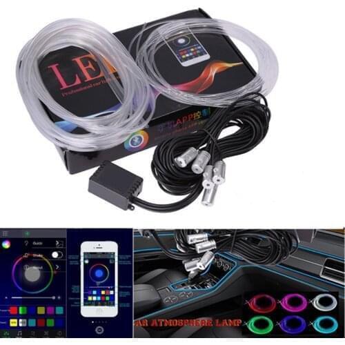 6 M RGB Fiber Optic Atmosphere Lamps Car Interior Ambient Light Decorative Dashboard Door Remote Control or App Control