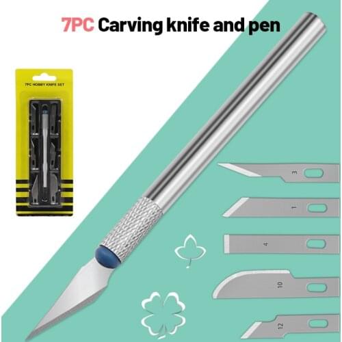 7Pcs Metal Scalpel Knife Tools Kit Non-Slip Blades Engraving Knife Mobile Mobile Phone Film Paper Cut Handicraft Carving Tools