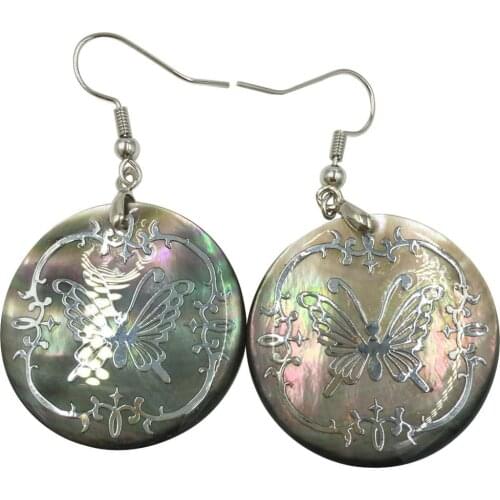 Free Shipping Women Fashion Jewelry Mother of pearl Shell Butterfly beads Earring 1Pair C8355