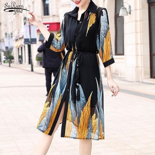 Summer Sun Protection Women Long Blouses Half Sleeve Loose Flower Print Blouse Shirts Super Thin Floral Chiffon Cardigan 9122 50