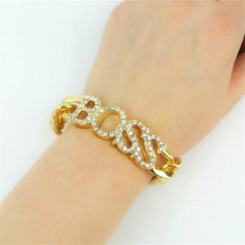 Punk Crystal Letter Boss Bracelets Bangles Gold Silver Color Crystal Chain Bracelet for Women Men Jewelry