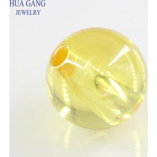 Golden Stone Round Hole CZ Beads Cabochon Cut Synthetic Gems Cubic Zirconia Yellow Bead For Jewelry Making 6mm~12mm Wholesale