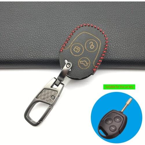 Classic Design 100% Leather Car Key FOB Case Cover Set For Ford Focus Mondeo Festiva Fusion Suit Fiesta KA Remote Protector