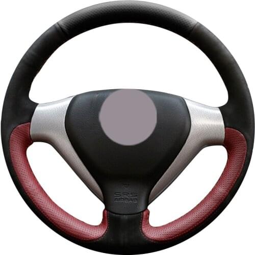 Black Leather Wine Red Leather Black Suede Car Steering Wheel Cover for Honda Old City Fit Jazz