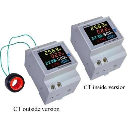 D52-2066 1 phase din multifunction meter with CT Din kwh meter AC0-100.0A, 40.0-300.0V , 200.0-450.0V , 0-99999kwh, 0.00-1.00PF