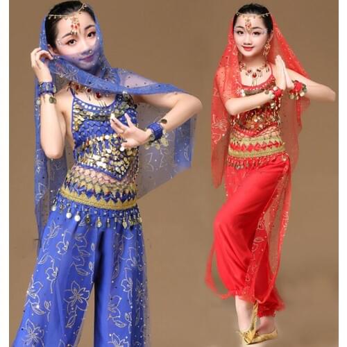 Children Belly Dance Costumes for Girl Oriental Stage Kids Belly Dancing Costumes Girl Indian Bollywood Dance Pant Suit 4PCS Set