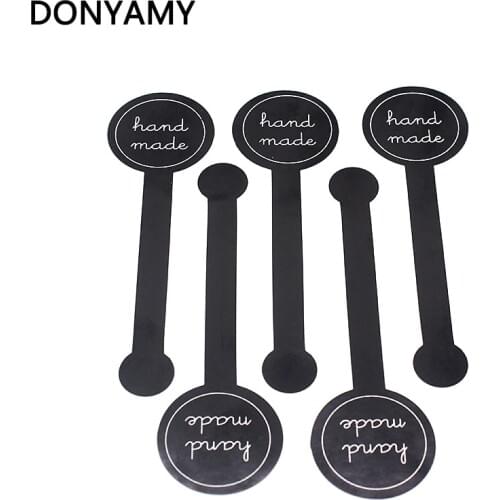 DONYAMY 70pcs Black Hand Made Push Up Cake Pop Seal Sticker Baking Package