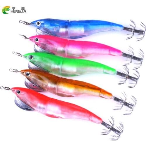 Hengjia 50PC 3.5# 4.5 inch 12cm * 18.4g LED Electronic Luminous Squid Jig Night Fishing Wood Shrimp Lure Squid Light Jigs Lures