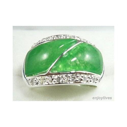 Green stone Crystal White Ring size 6 7 8 9# Girl WOMEN Quartz ringe wedding jewelry