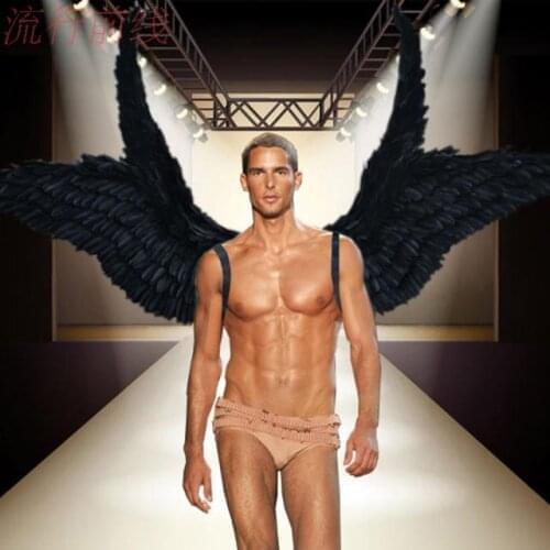 Cosplay Fashion Black angel wing props catwalk show props festival Angel Feather wing Window props underwear catwalk prop
