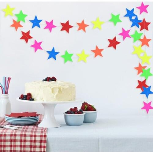 Colorful Happy Birthday Paper Bunting Garland Star Round String Banners Flags Wedding Party Decoration Baby Shower Supplies