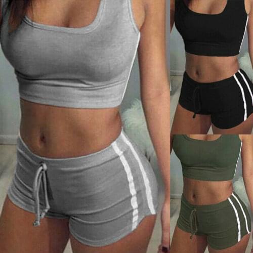 Fashion Women Sets Gym Sports Fitness Sport Bra Crop Tank Top Vest Shorts Sets Pants Tracksuit Set