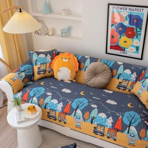 Cartoon Sofa Cover Four Seasons Universal Non-Slip Cotton Fashion Cute Animal Sofa Cushions Corner Sofa Towel For Living Room
