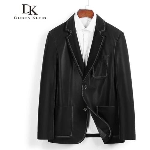 Men Genuine Leather Jacket Real Sheepskin Leather Suit Casual Black Pockets 2020 Autumn New Jacket for Man 20809