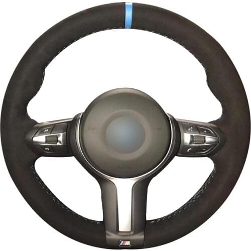 Non-slip Durable Black Suede Blue Marker Steering Wheel Cover For Bmw F87 M2 F80 M3 F82 M4 M5 F12 F13 M6 F85 X5 M F86 X6 M F33