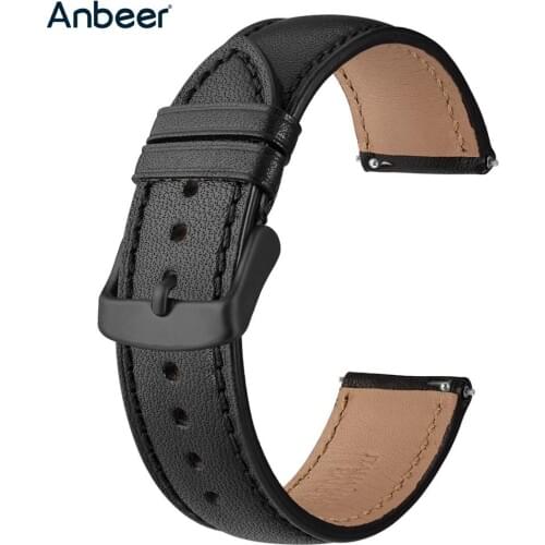 Anbeer Watch Strap 18mm 20mm 22mm Brown with Stitching Quick Release Watchband Leather Replacement Belt