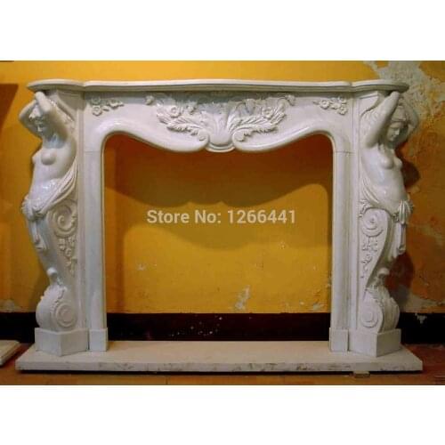 Luxurious American style marble fireplace mantel carved stone furniture with belle sculpture