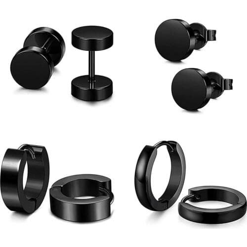 1 Set 4 Pair Different Types Shape Unisex Black Color Stainless Steel Piercing Earring For Women Men Punk Gothic Barbell Earring