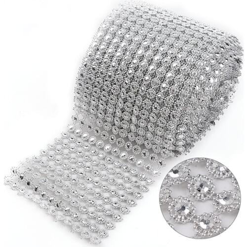 1 Yard 12 Rows 9mm Hollow Rhinestone Mesh Trim(Without Rhinestone)Silver ABS Plastic Sew On For DIY Craft Jewelry Decor