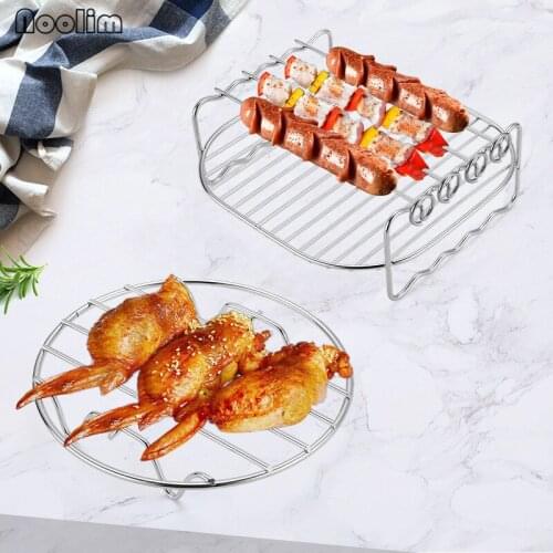 Stainless Steel Replacement BBQ Rack Double Layer Skewers Baking Tray For Air Fryer Oven Chicken Wings Grill Pan Barbecue Tools