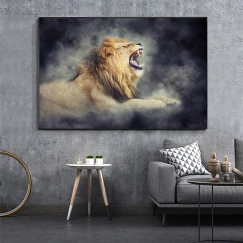 Modern Black and White Roaring Lions Animal Landscape Posters and Prints Canvas Painting Wall Picture for Living Room Home Decor