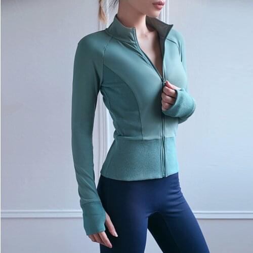 Sports Jacket Women Athletic Sport Shirts Slim Fit Long Sleeve Fitness Yoga Crop Tops Thumb Holes Gym Jacket Workout Sweatshirts