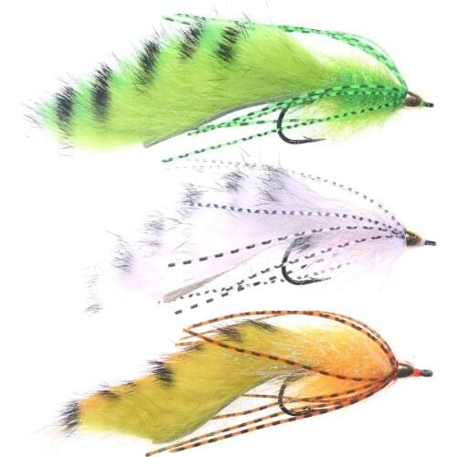 Vampfly 3pcs Size 1/0 Conehead Zonker Fly Variation White Orange Green Streamer Flies