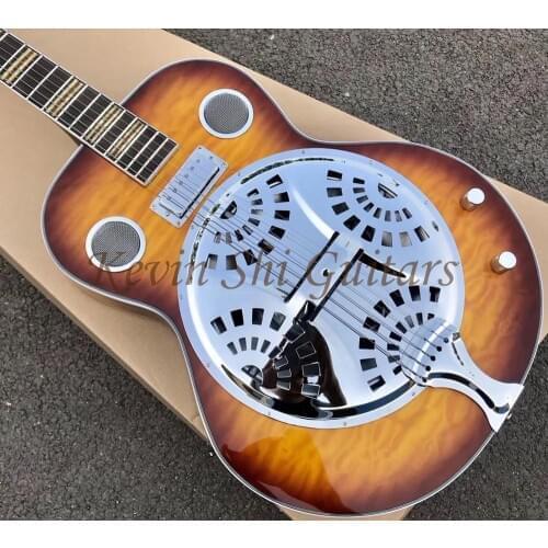 Vintage Sunburst Hofner Dobro Resonator Steel Guitar Chrome Hardware metal top Mini Humbucker Free shipping resonator guitar