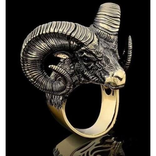 Domineering Mens Animal Jewelry Ram Head Cocktail Ring Mens Ring for Mens Fashion Jewelry Motorcycle Biker Rings Punk Jewelry
