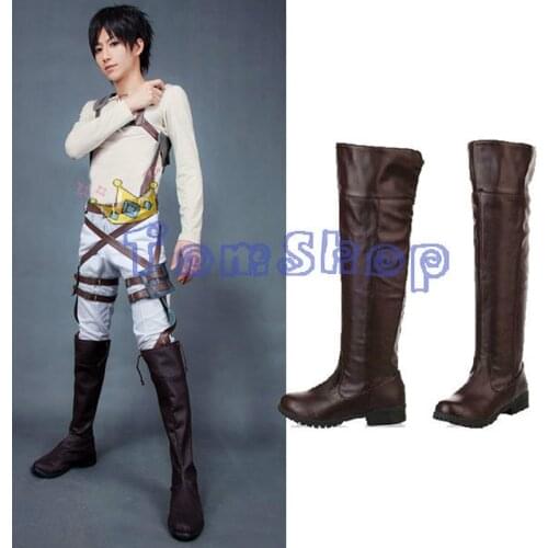 Anime Attack on Titan Cosplay High Boots Shingeki no Kyojin Eren Jaeger Mikasa Ackerman Shoes 35-44 Free Shipping