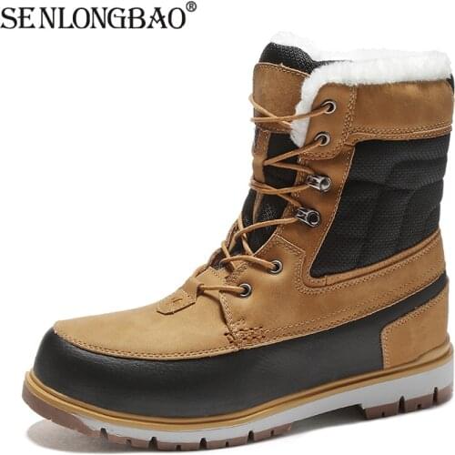 Winter Keep Warm Plush Snow Boots Men Middle tube Boots Fashion Casual Motorcycle Boots Waterproof Mens Boots Big Size 39-47