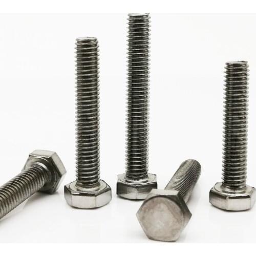 1/5/10pcs M3 M4 M5 M6 M8 A2-70 304 Stainless Steel DIN933 External Hex Outer Hexagon Head Cap Screw Bolt Thread Length 6-200mm