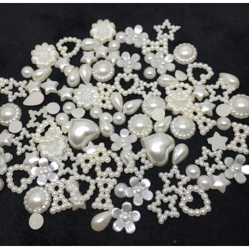 100pcs 6-15mm Resin Pearl Ivory/Pink Mixed Bows Stars Flowers Heart Flatbacks Cabochons Embellishments Cardmaking Wedding Crafts