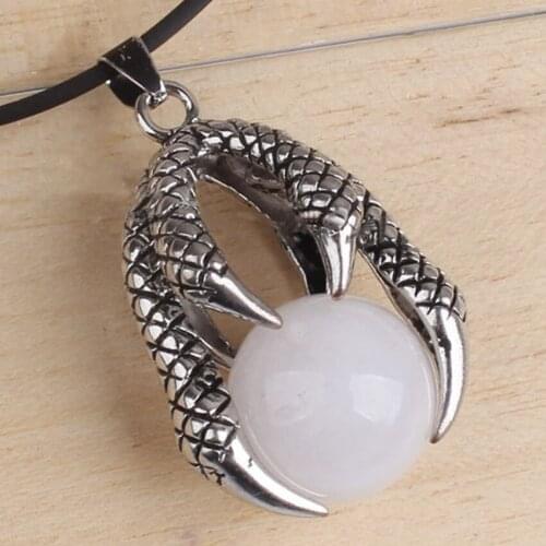 100-Unique 1 Pcs Silver Plated Dragon Claw White Jades Round Bead Pendant For Anniversary Jewelry